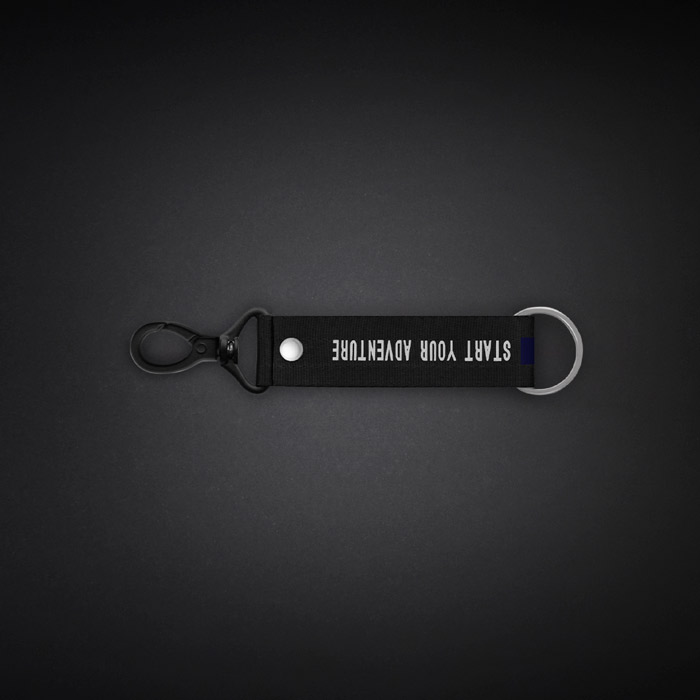 Small Dark Blue Text Line Lanyard